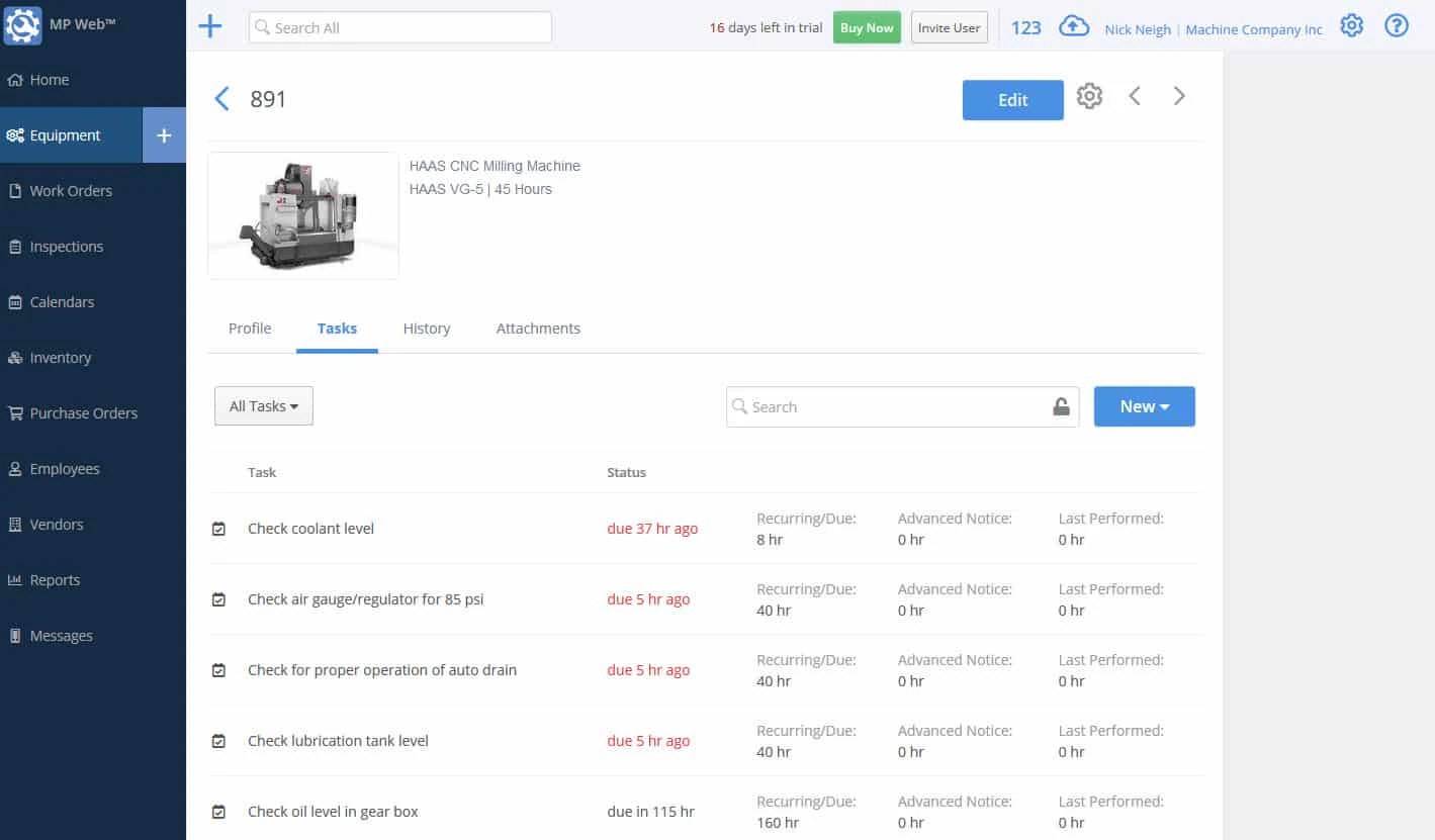 screenshot of Maintenance Pro CMMS